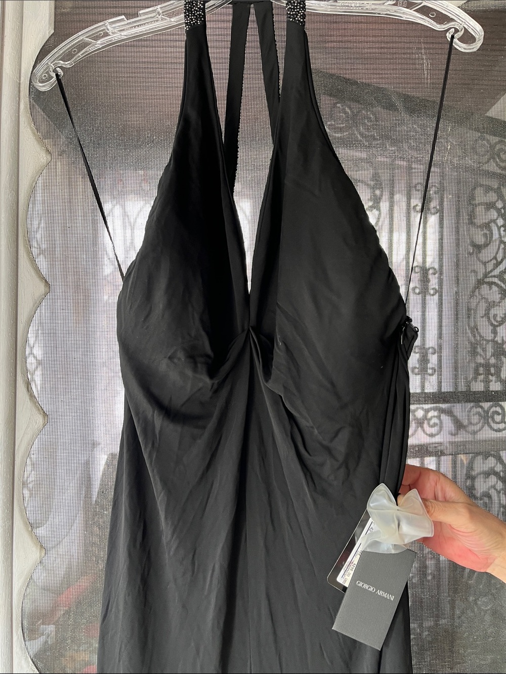 Giorgio Armani Black Halter Chemise with Embellished Straps